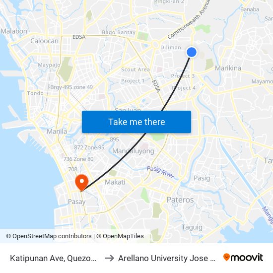 Katipunan Ave, Quezon City, Manila to Arellano University Jose Abad Campus map