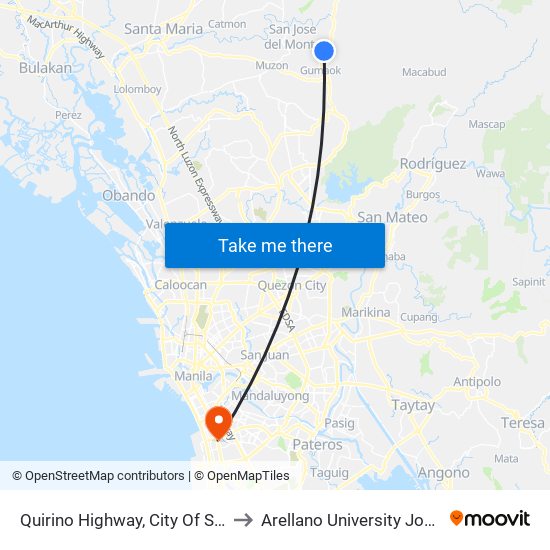 Quirino Highway, City Of San Jose Del Monte to Arellano University Jose Abad Campus map