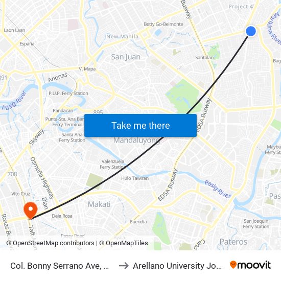 Col. Bonny Serrano Ave, Quezon City, Manila to Arellano University Jose Abad Campus map