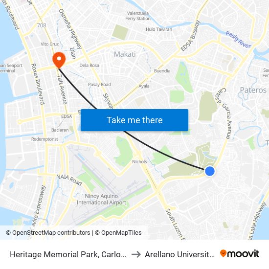 Heritage Memorial Park, Carlos P. Garcia Ave, Taguig City, Manila to Arellano University Jose Abad Campus map