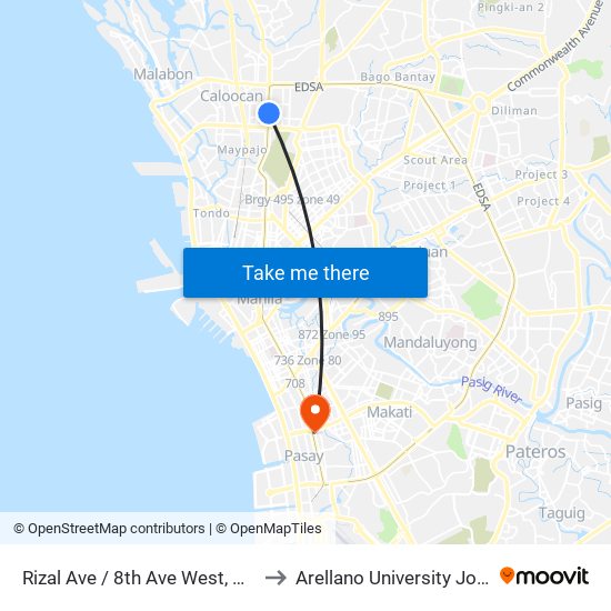 Rizal Ave / 8th Ave West, Caloocan City, Manila to Arellano University Jose Abad Campus map