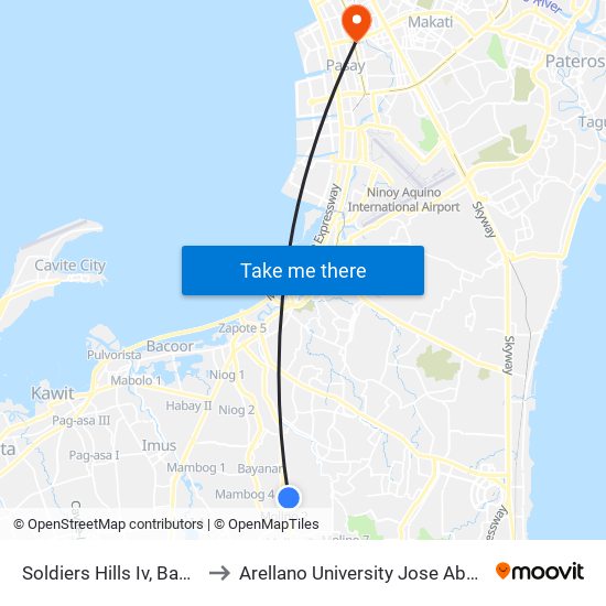 Soldiers Hills Iv, Bacoor City to Arellano University Jose Abad Campus map