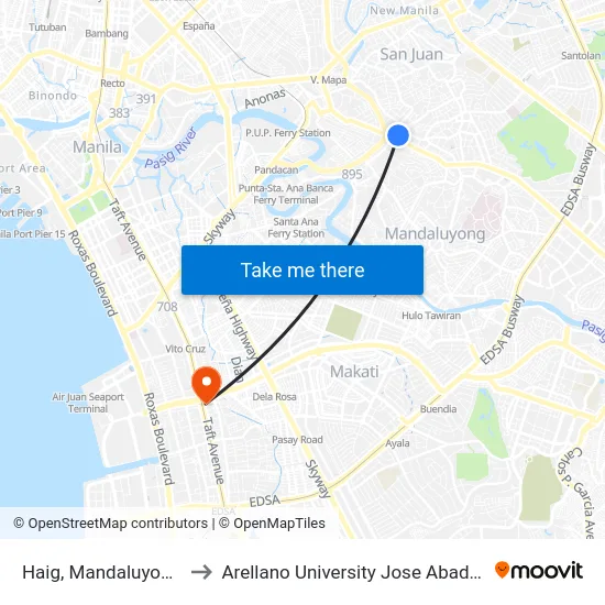Haig, Mandaluyong City to Arellano University Jose Abad Campus map
