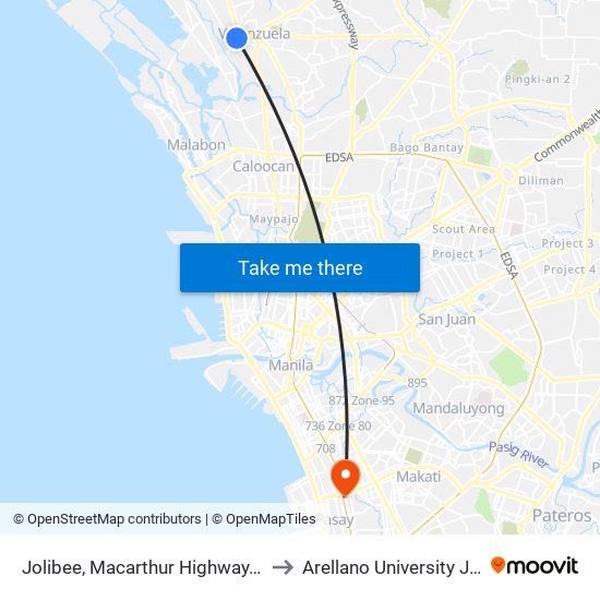 Jolibee, Macarthur Highway, Malinta, Valenzuela City to Arellano University Jose Abad Campus map