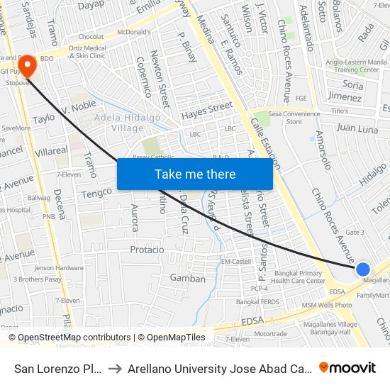 San Lorenzo Place to Arellano University Jose Abad Campus map