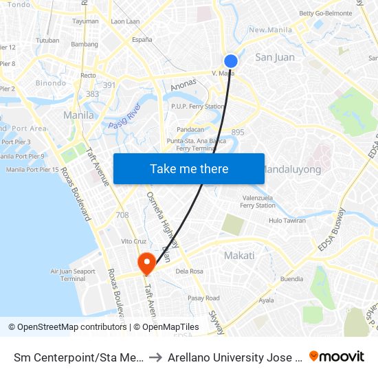 Sm Centerpoint/Sta Mesa Sucat Qpo to Arellano University Jose Abad Campus map