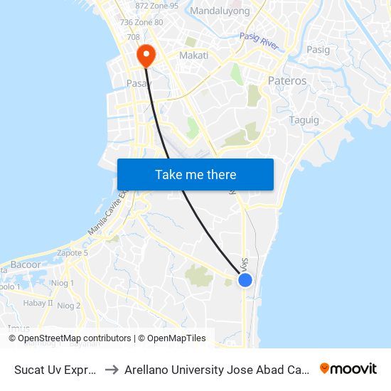 Sucat Uv Express to Arellano University Jose Abad Campus map