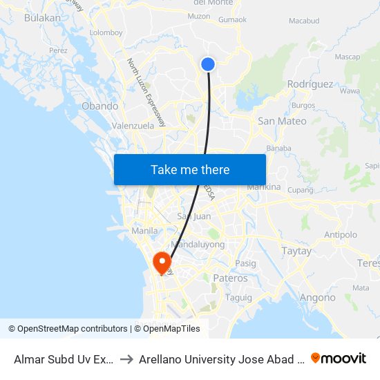 Almar Subd Uv Express to Arellano University Jose Abad Campus map