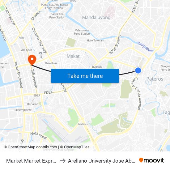 Market Market Express Stop to Arellano University Jose Abad Campus map