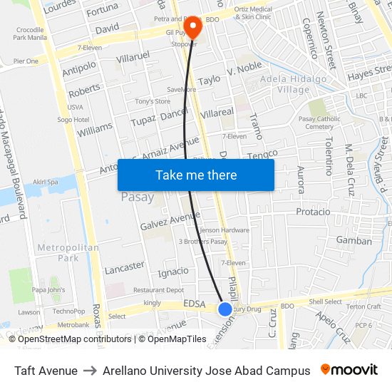 Taft Avenue to Arellano University Jose Abad Campus map