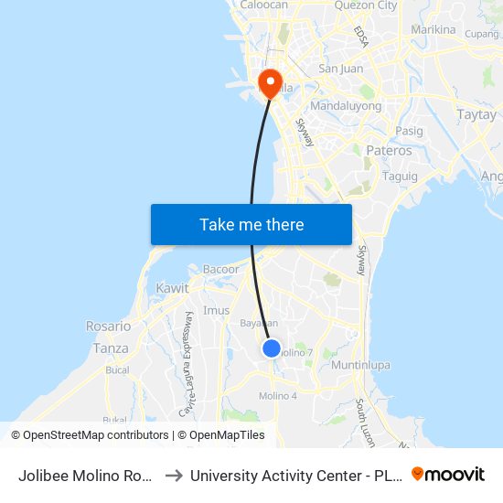 Jolibee Molino Road to University Activity Center - PLM map