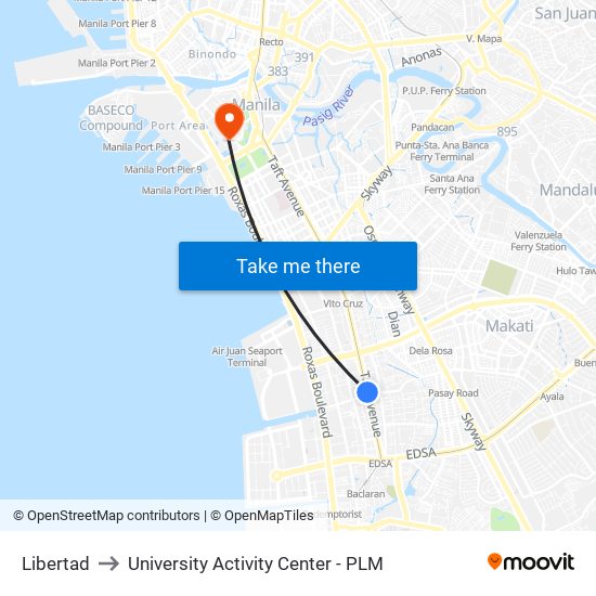 Libertad to University Activity Center - PLM map