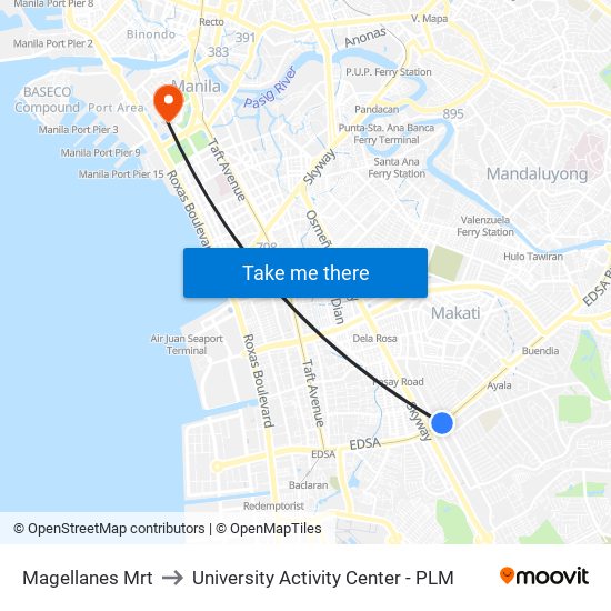 Magellanes Mrt to University Activity Center - PLM map