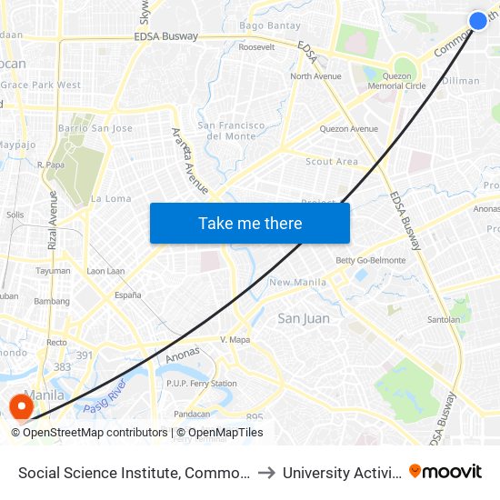 Social Science Institute, Commonwealth Avenue, Quezon City to University Activity Center - PLM map