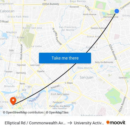 Elliptical Rd / Commonwealth Avenue Intersection, Quezon City to University Activity Center - PLM map