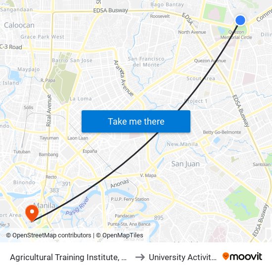 Agricultural Training Institute, Elliptical Rd, Quezon City to University Activity Center - PLM map