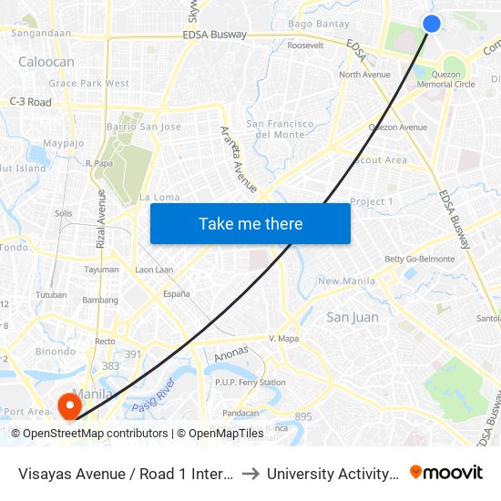 Visayas Avenue / Road 1 Intersection, Quezon City to University Activity Center - PLM map