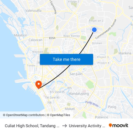 Culiat High School, Tandang Sora, Quezon City to University Activity Center - PLM map