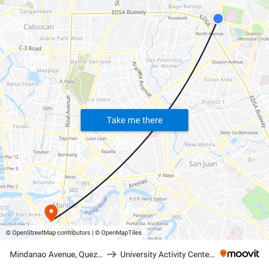 Mindanao Avenue, Quezon City to University Activity Center - PLM map
