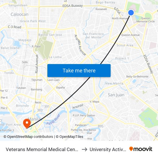 Veterans Memorial Medical Centre, North Avenue, Quezon City to University Activity Center - PLM map