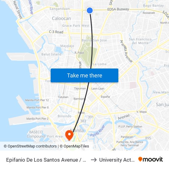 Epifanio De Los Santos Avenue / 5th Street Intersection , Caloocan City to University Activity Center - PLM map