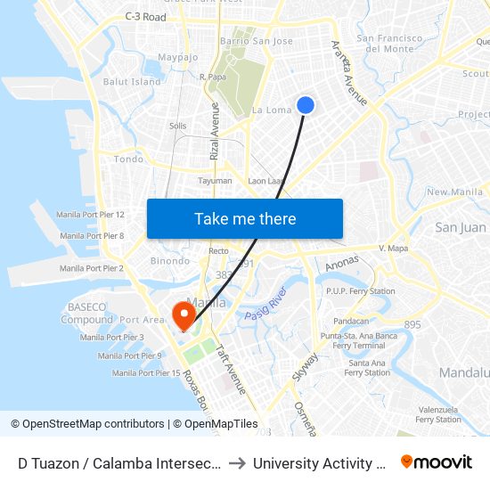 D Tuazon / Calamba Intersection, Quezon City to University Activity Center - PLM map