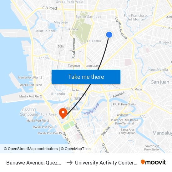 Banawe Avenue, Quezon City to University Activity Center - PLM map