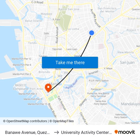 Banawe Avenue, Quezon City to University Activity Center - PLM map