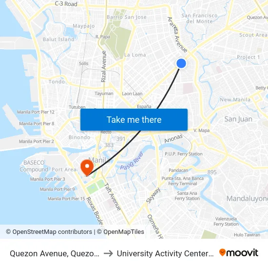 Quezon Avenue, Quezon City to University Activity Center - PLM map