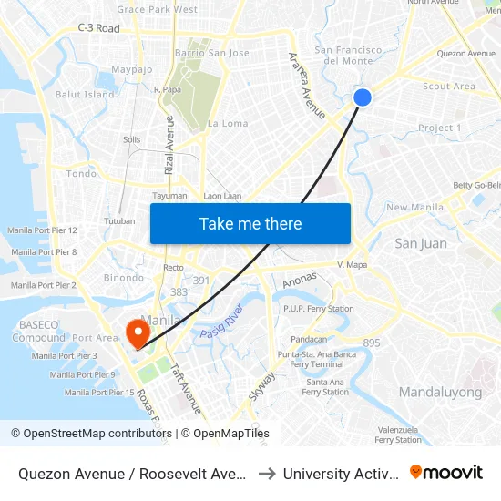Quezon Avenue / Roosevelt Avenue Intersection, Quezon City to University Activity Center - PLM map