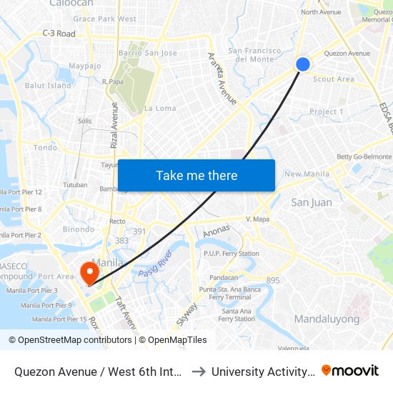 Quezon Avenue / West 6th Intersection, Quezon City to University Activity Center - PLM map