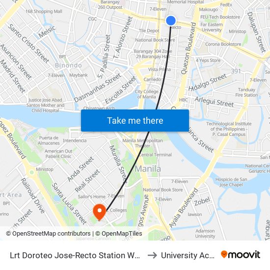 Lrt Doroteo Jose-Recto Station Walkway / Rizal Avenue Intersection, Manila to University Activity Center - PLM map