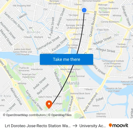 Lrt Doroteo Jose-Recto Station Walkway / Rizal Avenue Intersection, Manila to University Activity Center - PLM map