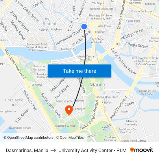 Dasmariñas, Manila to University Activity Center - PLM map