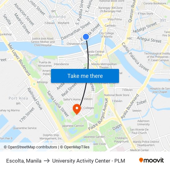 Escolta, Manila to University Activity Center - PLM map