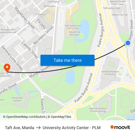 Taft Ave, Manila to University Activity Center - PLM map