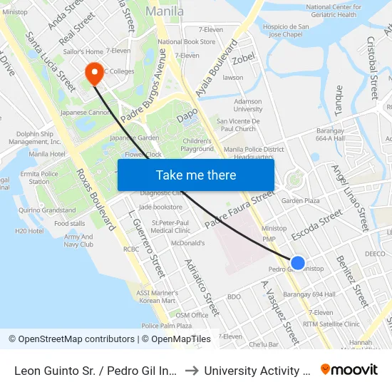 Leon Guinto Sr. / Pedro Gil Intersection, Manila to University Activity Center - PLM map