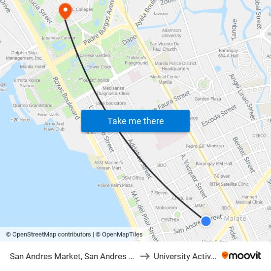 San Andres Market, San Andres / Leveriza Intersection, Manila to University Activity Center - PLM map
