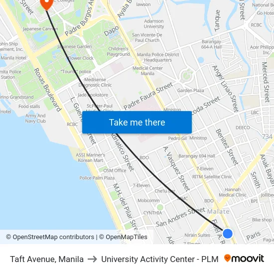 Taft Avenue, Manila to University Activity Center - PLM map