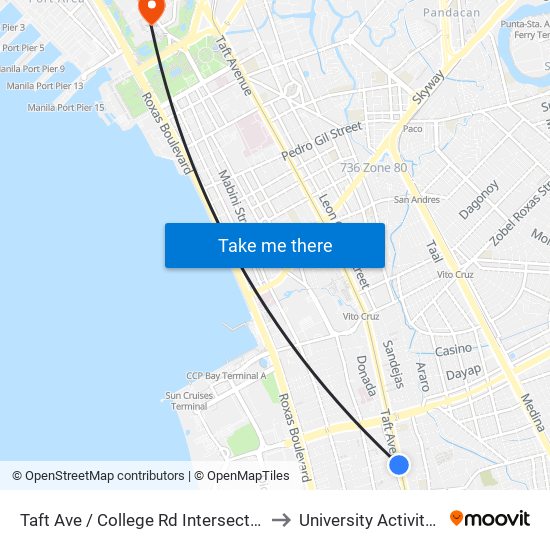 Taft Ave / College Rd Intersection, Lungsod Ng Pasay to University Activity Center - PLM map