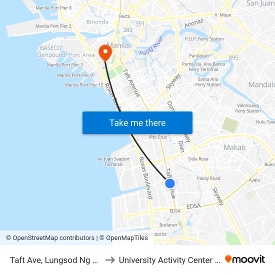 Taft Ave, Lungsod Ng Pasay to University Activity Center - PLM map