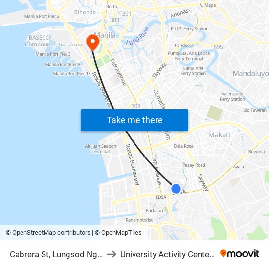 Cabrera St, Lungsod Ng Pasay to University Activity Center - PLM map