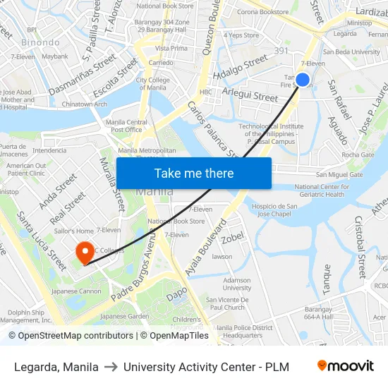 Legarda, Manila to University Activity Center - PLM map