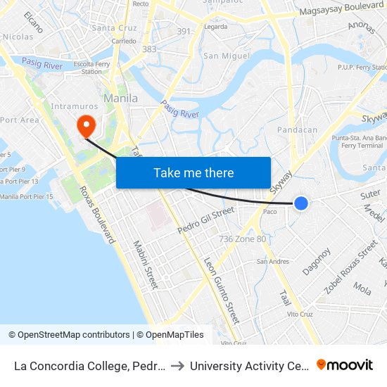 La Concordia College, Pedro Gil, Manila to University Activity Center - PLM map