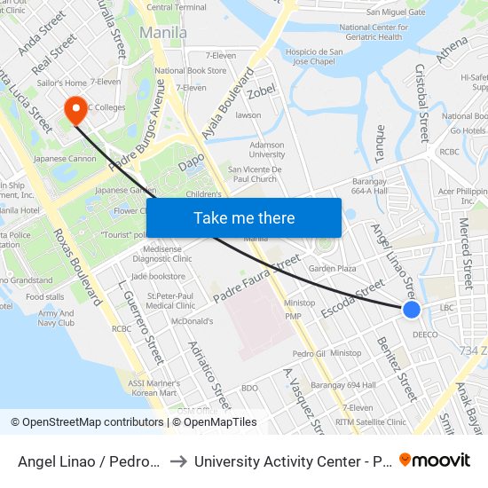 Angel Linao / Pedro Gil to University Activity Center - PLM map