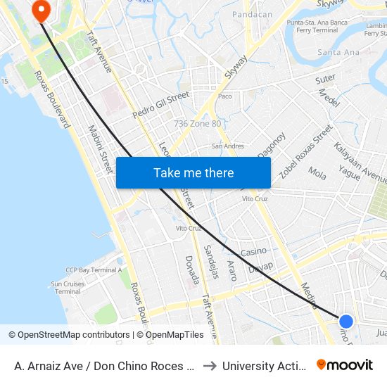 A. Arnaiz Ave / Don Chino Roces Avenue Intersection, Makati City to University Activity Center - PLM map