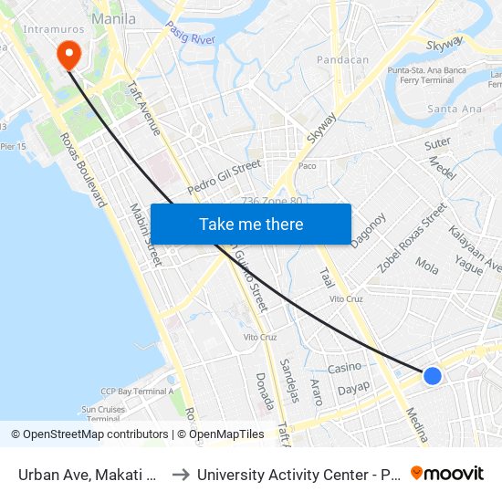 Urban Ave, Makati City to University Activity Center - PLM map