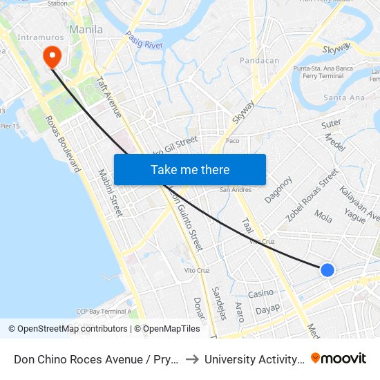 Don Chino Roces Avenue / Pryce Center, Makati City to University Activity Center - PLM map