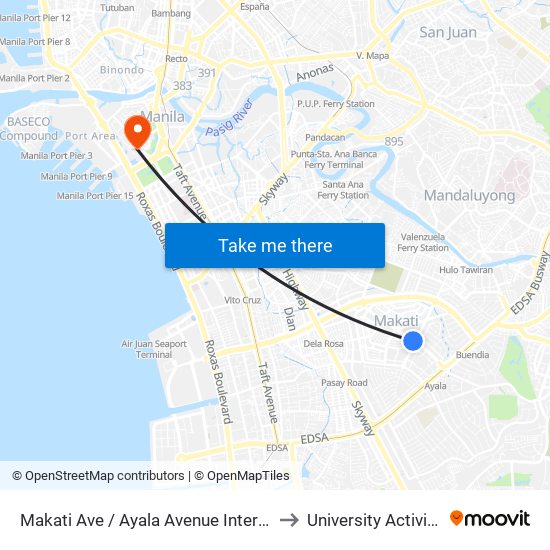 Makati Ave / Ayala Avenue Intersection, Makati City, Manila to University Activity Center - PLM map