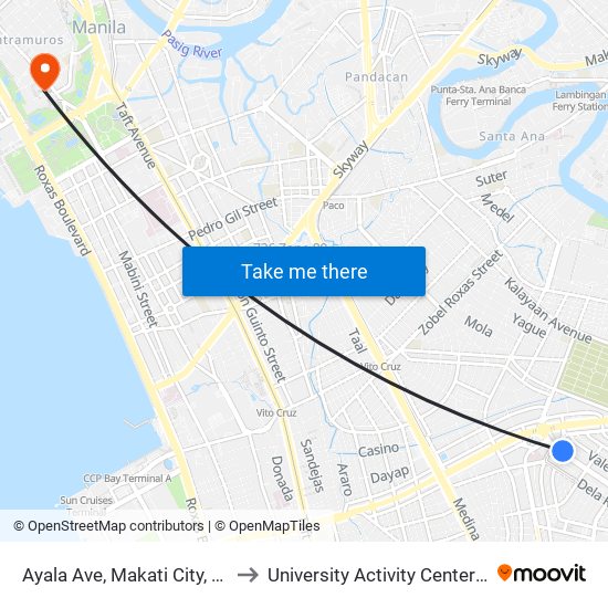 Ayala Ave, Makati City, Manila to University Activity Center - PLM map